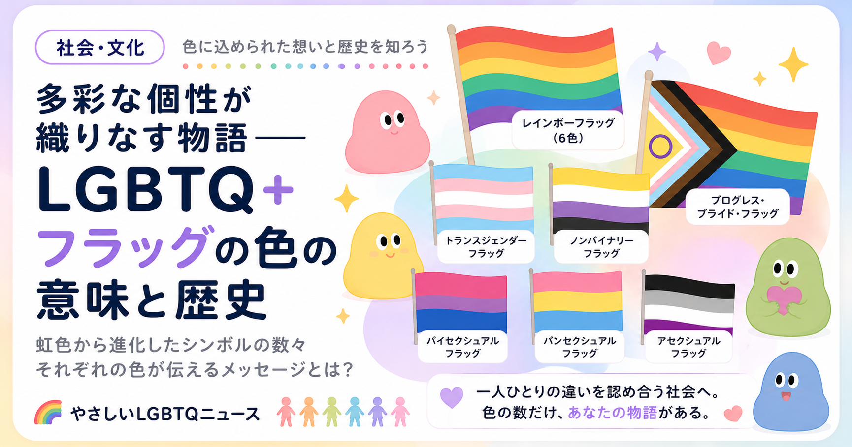 LGBTQ+フラッグの色の意味と歴史